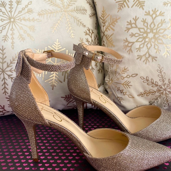 Jessica Simpson 'Lana' 3-1/2" Glittery ‘Bling’ Strappy Heels w/ Bows, Si… - Picture 8 of 16